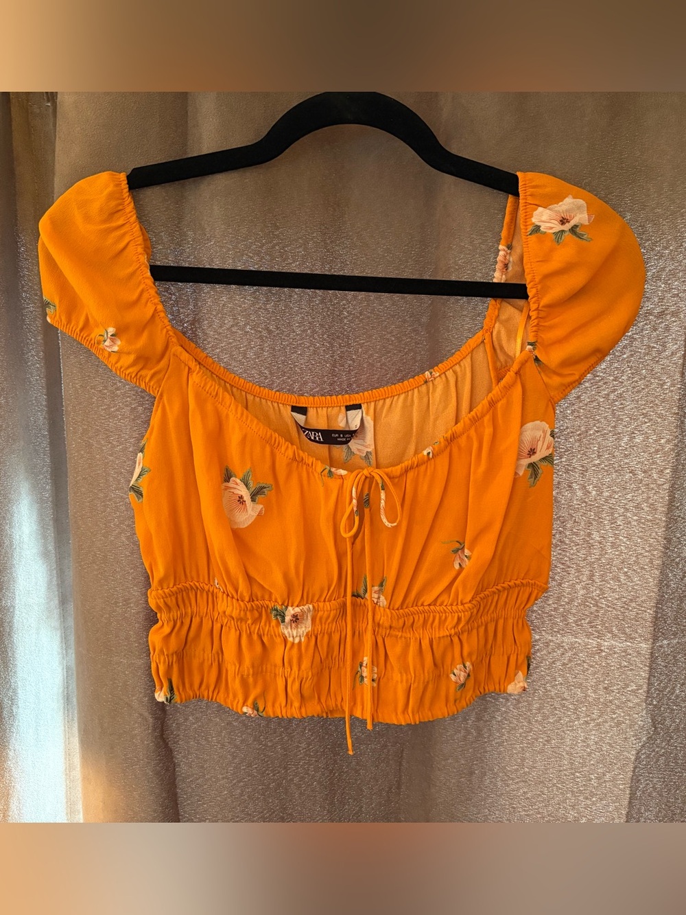 Zara Orange Floral Ruched Crop Top